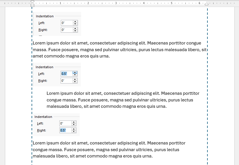 Indents example in Word